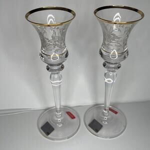 Mikasa Jamestown Candle Stick Holders (2) 7 7/8" Gold Trim Estate Find